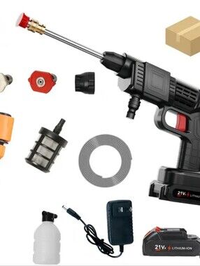 Cordless High-Pressure Washer Gun with Accessories - Black/Red